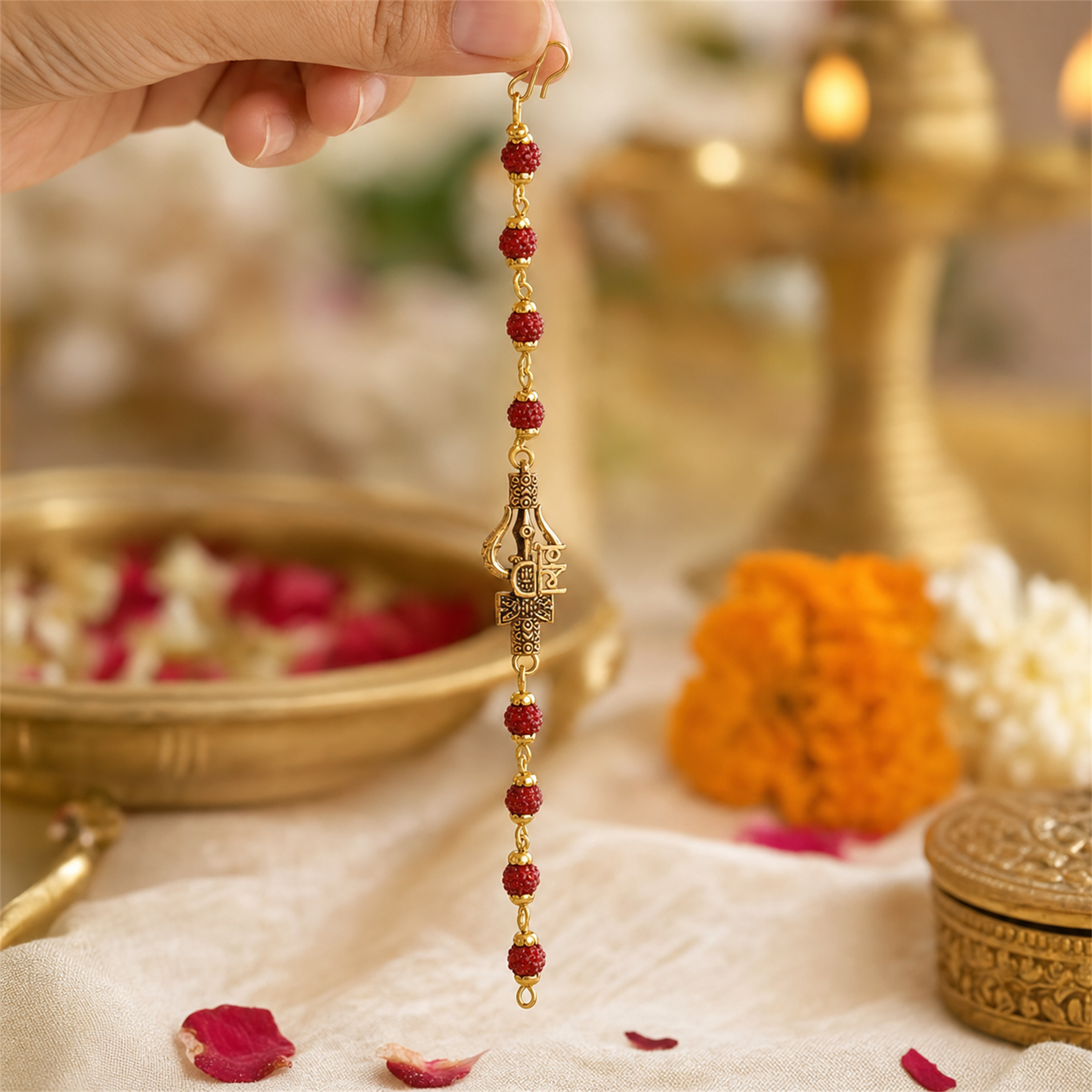 Spiritual Om Trishul Rudraksha Bead Bracelet for Men | Shiva Protection Rakhi