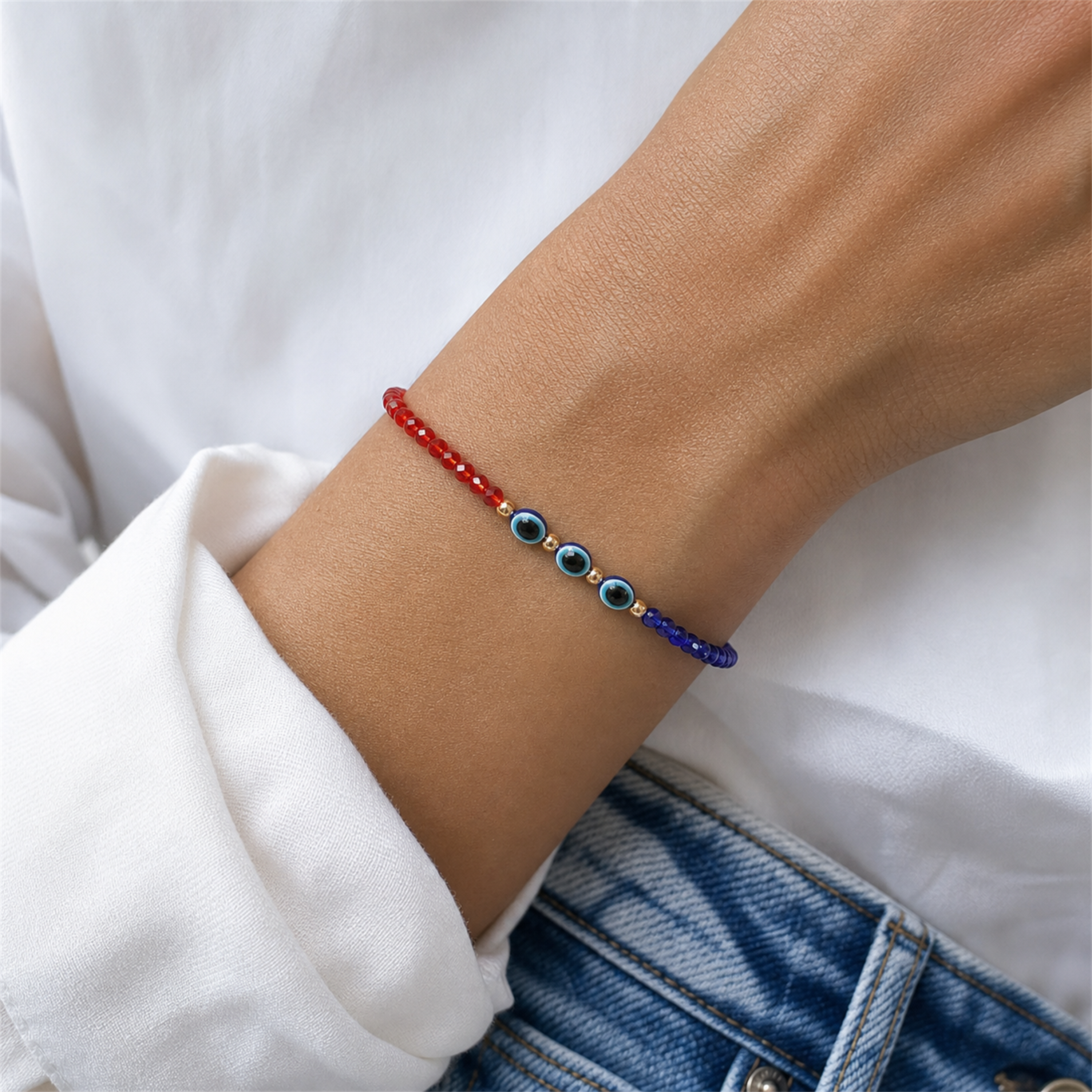 Red Blue Evil Eye Nazar Bracelet – Handcrafted Protection Bracelet for Good Luck & Gifting | Labh Ethnica
