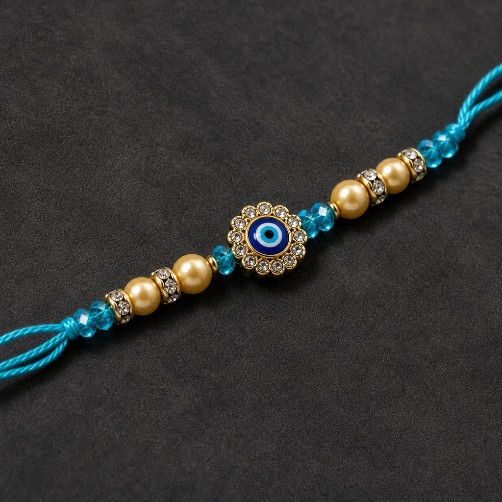 Turquoise Evil Eye Rakhi for Brother – Handcrafted Nazar Protection Bracelet for Raksha Bandhan | Labh Ethnica