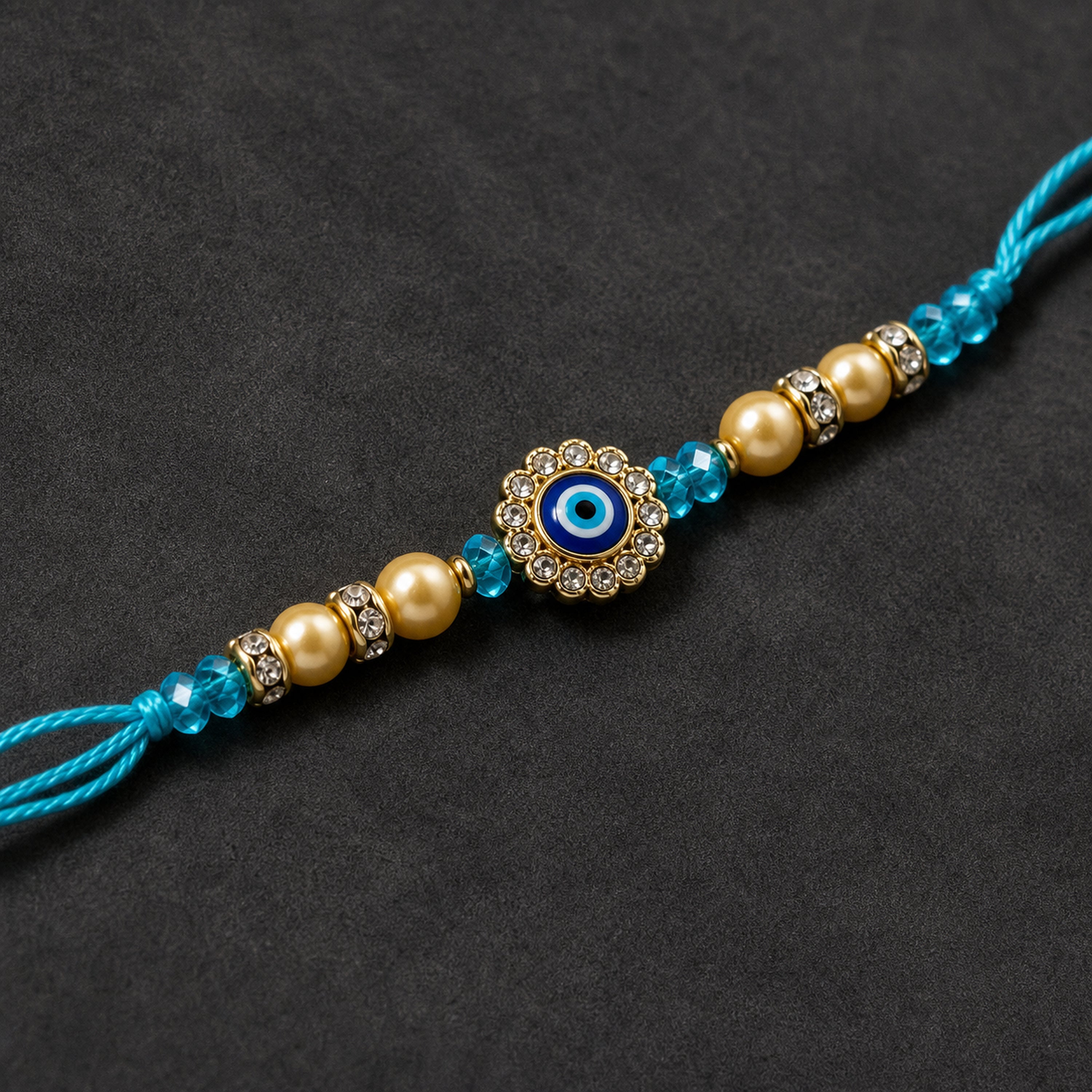 Turquoise Evil Eye Rakhi for Brother – Handcrafted Nazar Protection Bracelet for Raksha Bandhan | Labh Ethnica