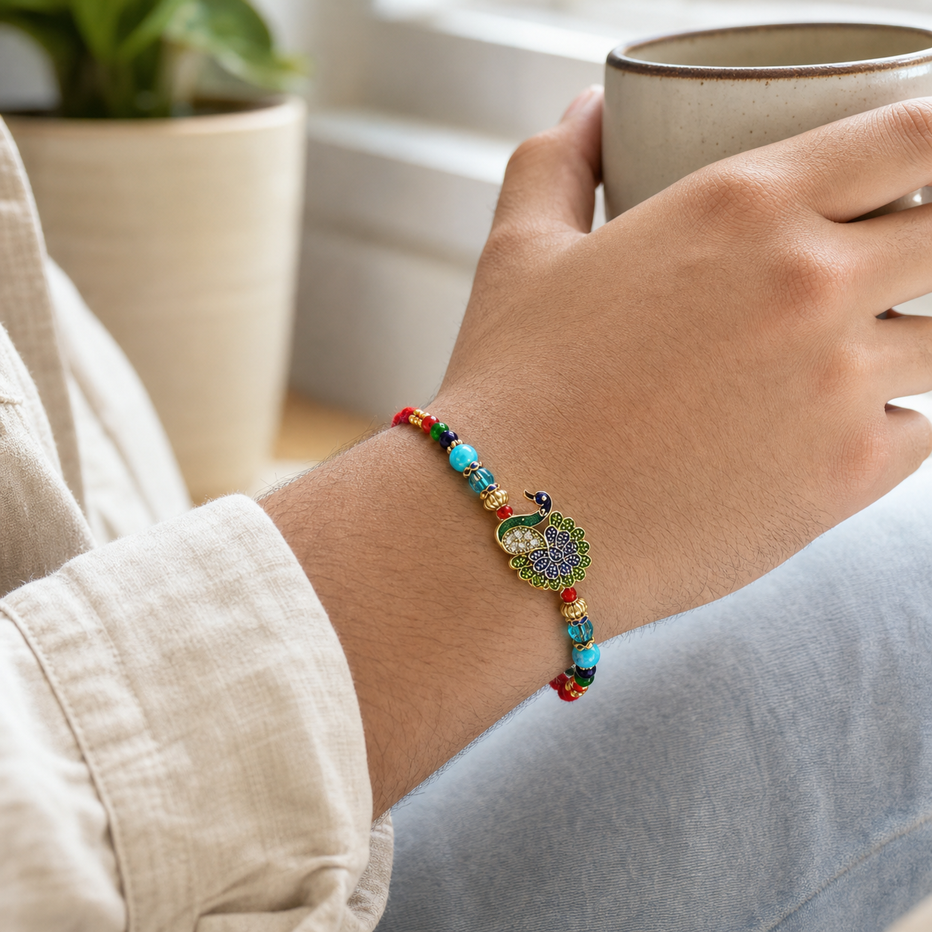 Peacock Rakhi Bracelet for Brother – Raksha Bandhan Gift | Traditional Indian Festive Jewellery | Labh Ethnica