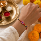 Pink Swastik Rakhi for Brother – Handcrafted Auspicious Beaded Bracelet for Raksha Bandhan | Labh Ethnica