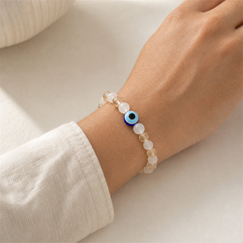 White Gold Evil Eye Nazar Bracelet – Handcrafted Protection & Good Luck Bracelet for Gifting | Labh Ethnica
