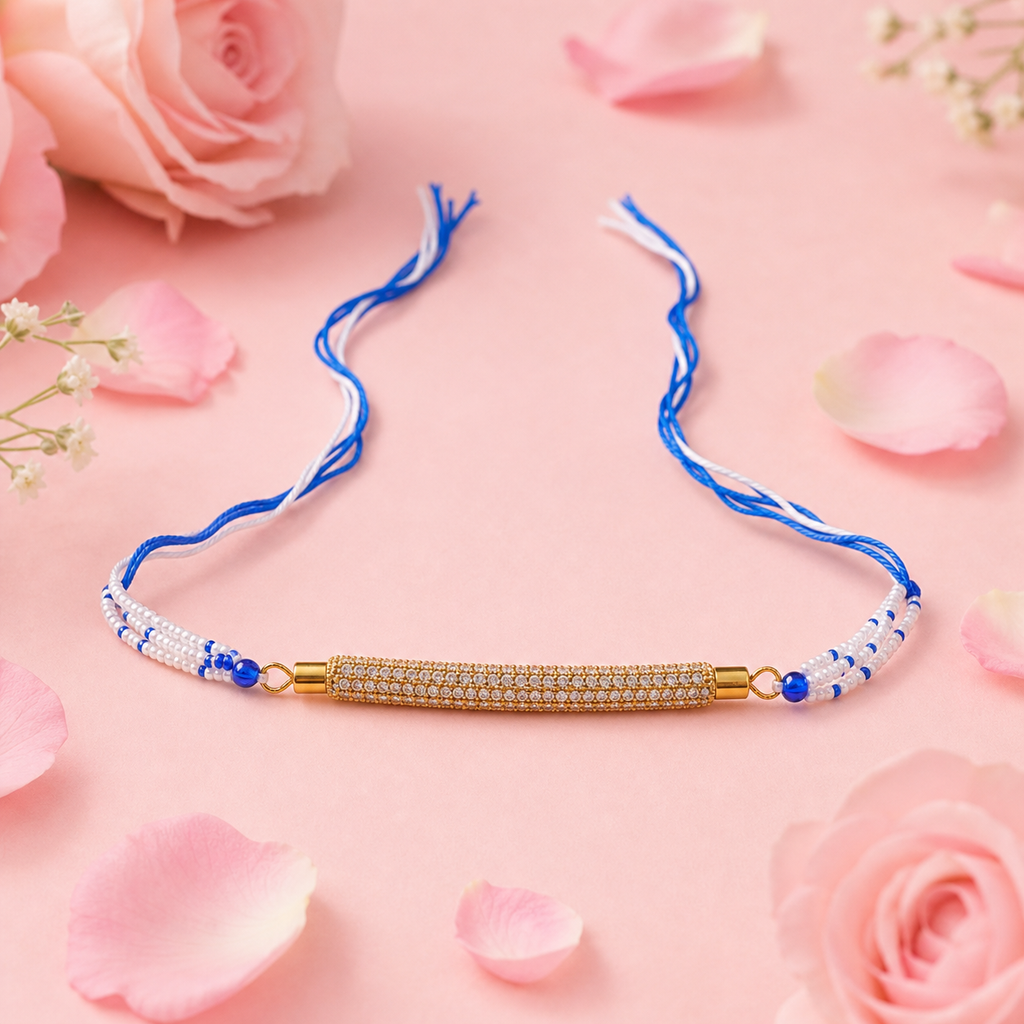 White Blue Beaded Rakhi for Brother