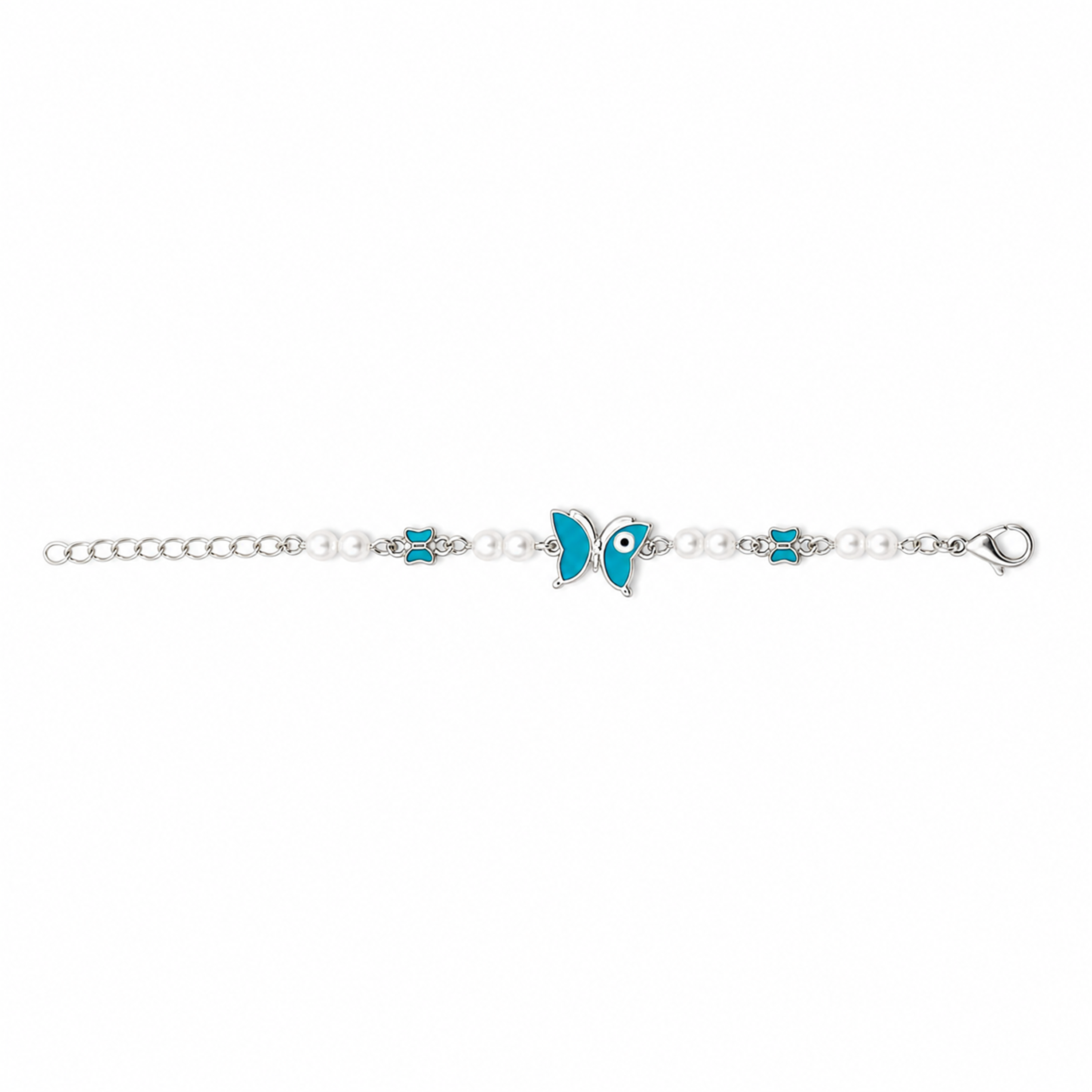 Silver Evil Eye Rakhi Bracelet with Pearls & Butterfly Charm – Nazar Protection Bracelet | Labh Ethnica