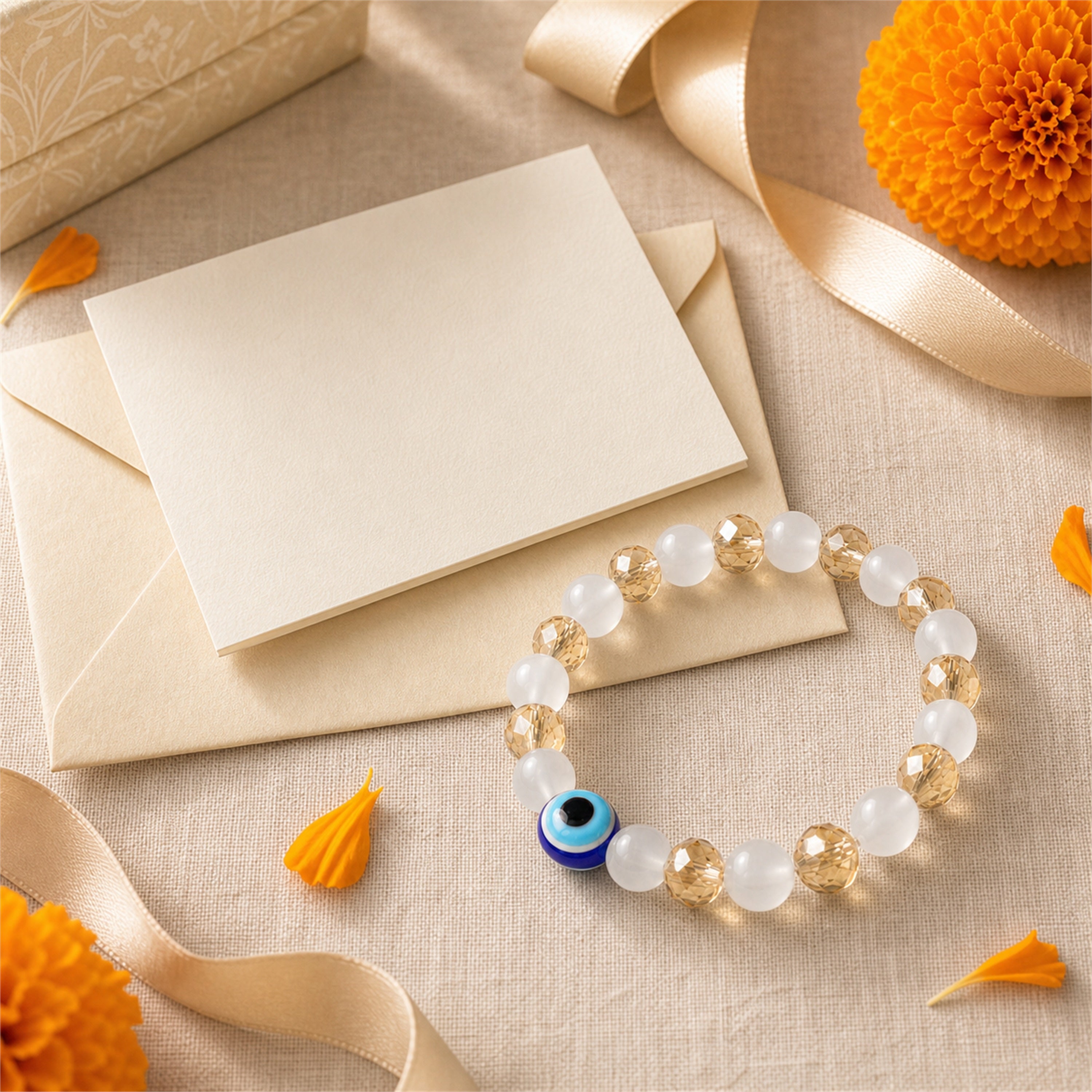 White Gold Evil Eye Nazar Bracelet – Handcrafted Protection & Good Luck Bracelet for Gifting | Labh Ethnica