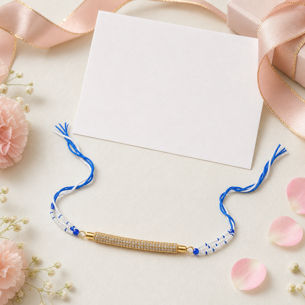 White Blue Beaded Rakhi for Brother
