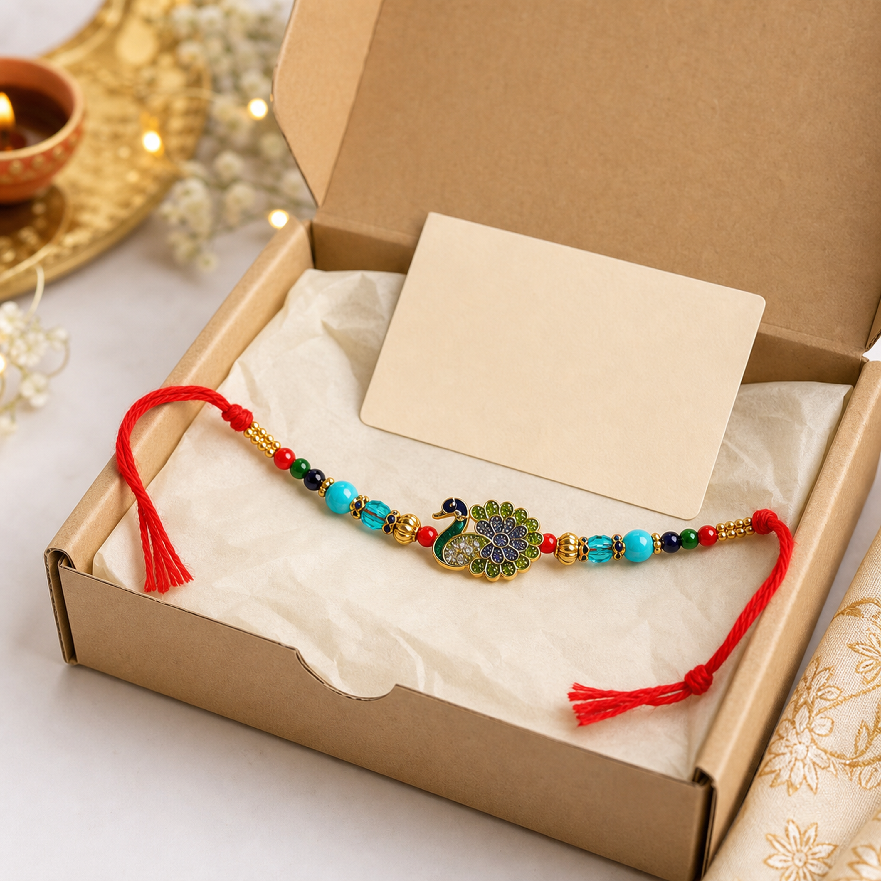 Peacock Rakhi Bracelet for Brother – Raksha Bandhan Gift | Traditional Indian Festive Jewellery | Labh Ethnica
