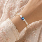 White Gold Evil Eye Nazar Bracelet – Handcrafted Protection & Good Luck Bracelet for Gifting | Labh Ethnica