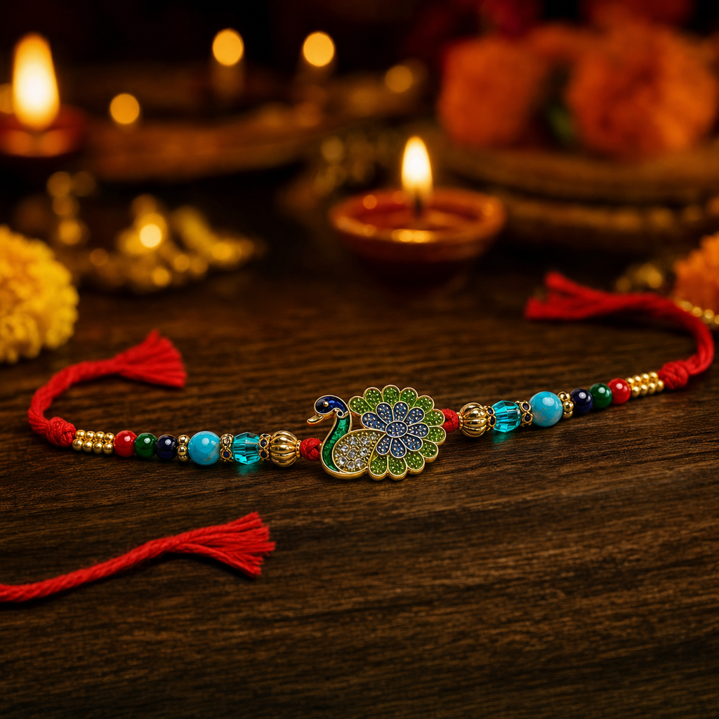 Peacock Rakhi Bracelet for Brother – Raksha Bandhan Gift | Traditional Indian Festive Jewellery | Labh Ethnica