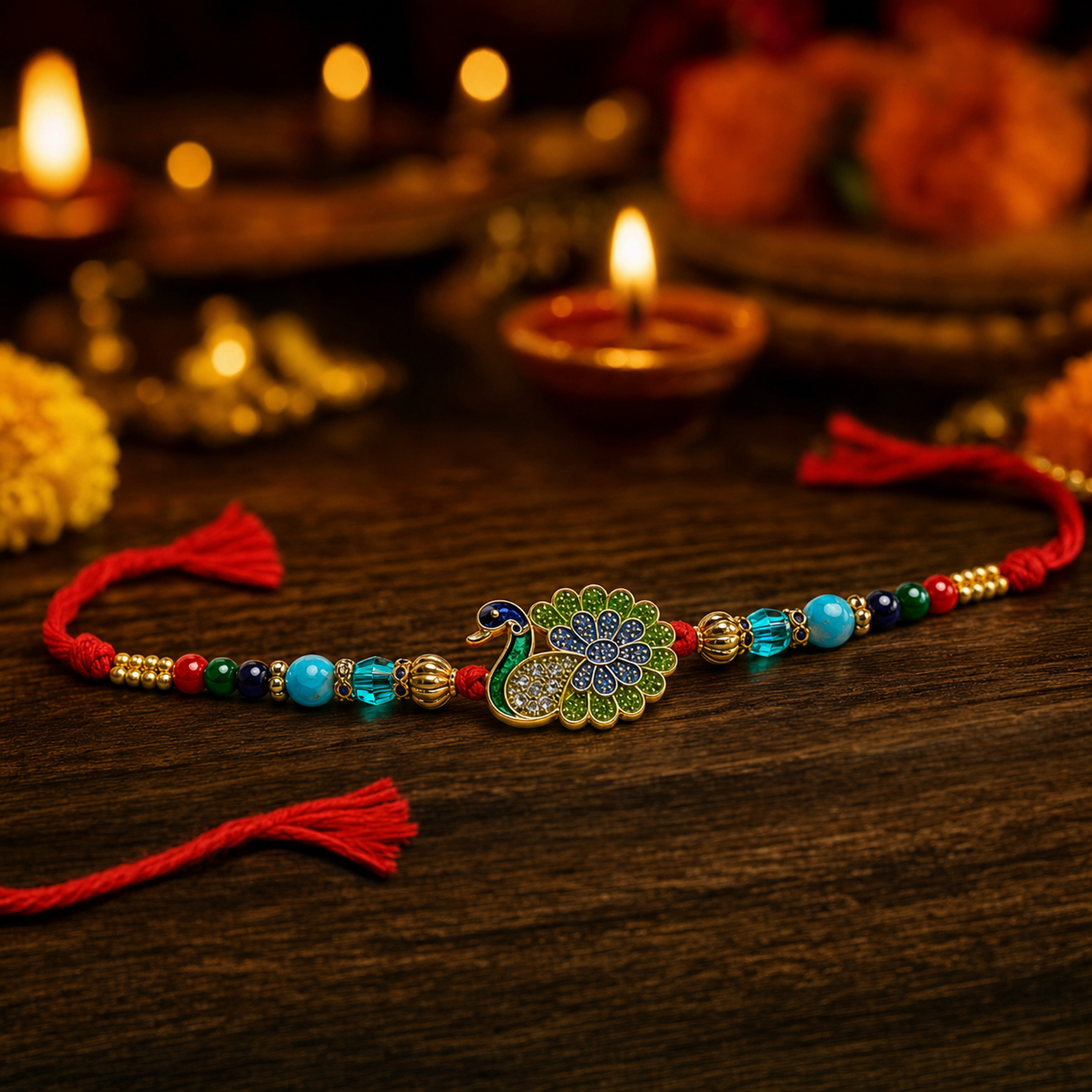 Peacock Rakhi Bracelet for Brother – Raksha Bandhan Gift | Traditional Indian Festive Jewellery | Labh Ethnica