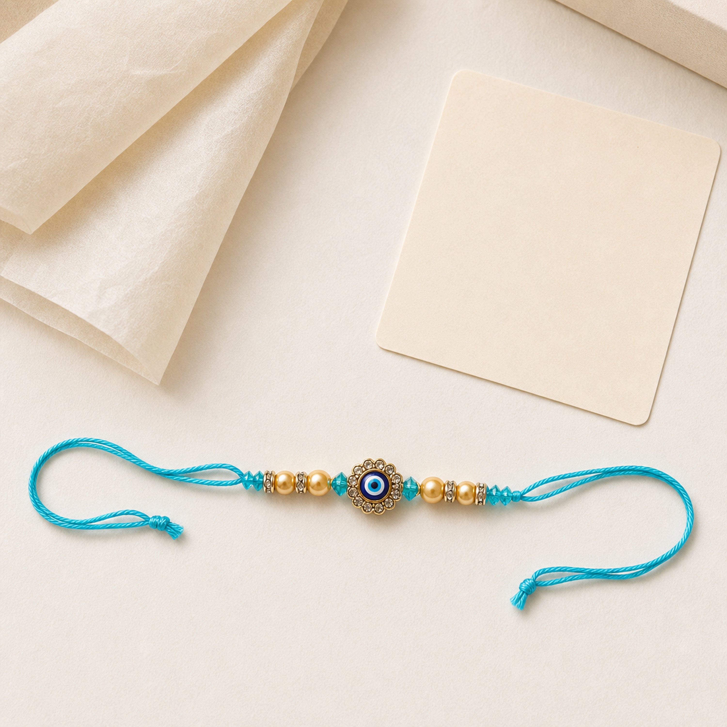 Turquoise Evil Eye Rakhi for Brother – Handcrafted Nazar Protection Bracelet for Raksha Bandhan | Labh Ethnica