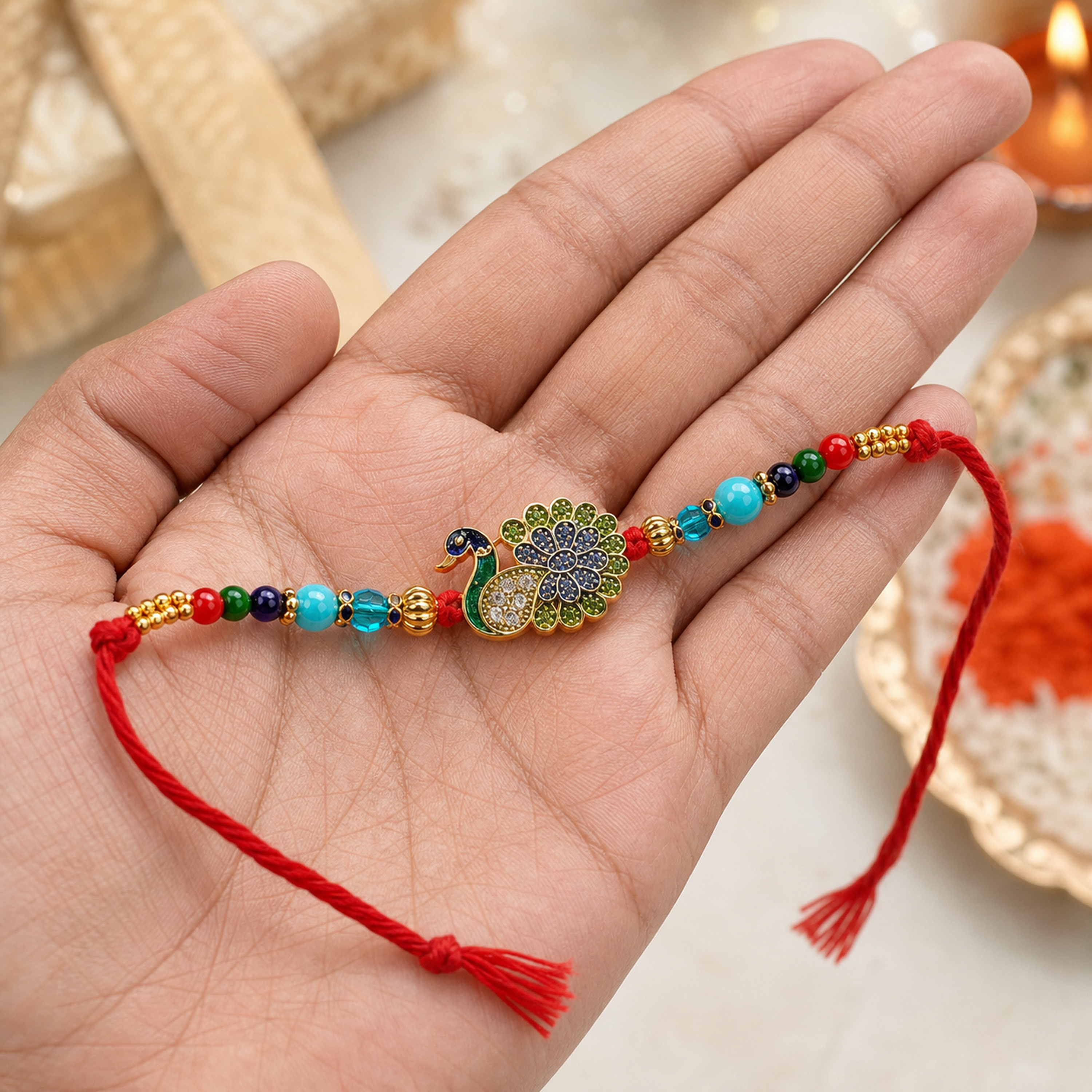 Peacock Rakhi Bracelet for Brother – Raksha Bandhan Gift | Traditional Indian Festive Jewellery | Labh Ethnica
