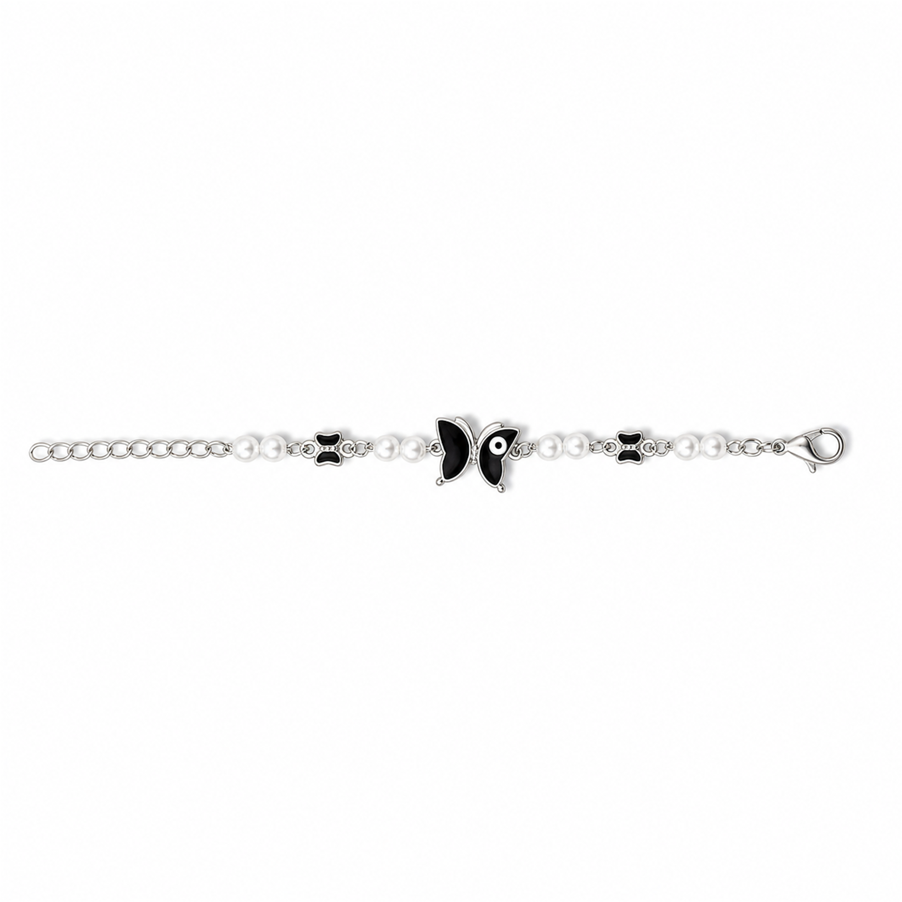 Silver Evil Eye Rakhi Bracelet with Pearls & Butterfly Charm – Nazar Protection Bracelet | Labh Ethnica
