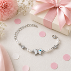 Silver Evil Eye Rakhi Bracelet with Pearls & Butterfly Charm