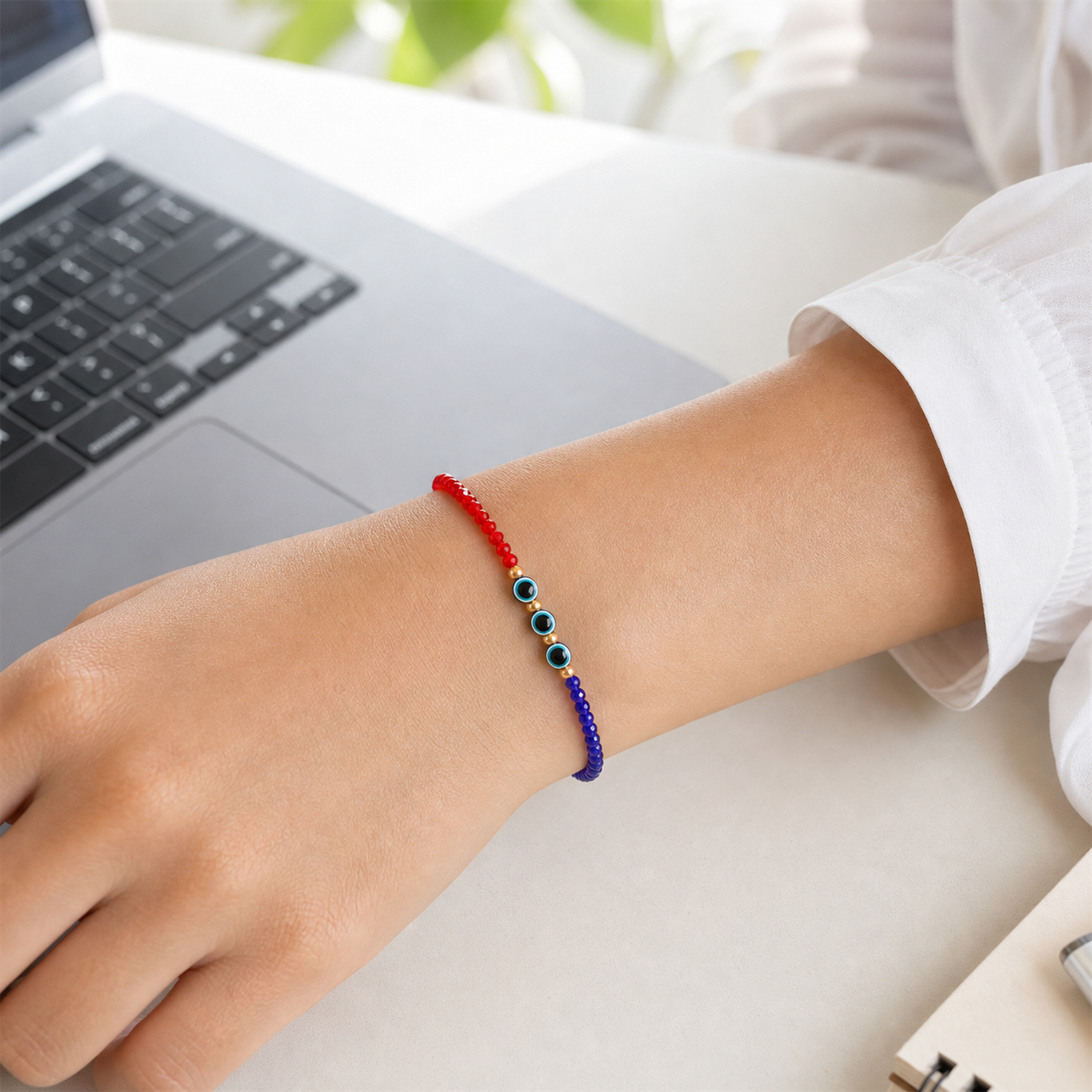 Red Blue Evil Eye Nazar Bracelet – Handcrafted Protection Bracelet for Good Luck & Gifting | Labh Ethnica
