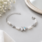 Silver Evil Eye Rakhi Bracelet with Pearls & Butterfly Charm