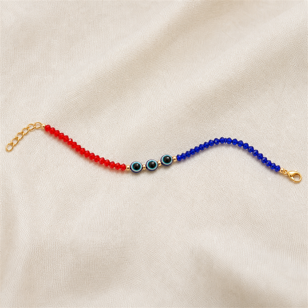 Red Blue Evil Eye Nazar Bracelet – Handcrafted Protection Bracelet for Good Luck & Gifting | Labh Ethnica