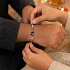 Silver Evil Eye Rakhi Bracelet with Pearls & Butterfly Charm – Nazar Protection Bracelet | Labh Ethnica