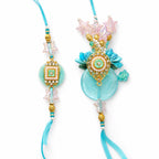 Bhaiya Bhabhi Rakhi Set, Turquoise Floral Lumba Rakhi, Rakhi for Brother and Bhabhi, Raksha Bandhan Couple Gift