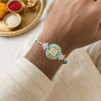 Bhaiya Bhabhi Rakhi Set, Turquoise Floral Lumba Rakhi, Rakhi for Brother and Bhabhi, Raksha Bandhan Couple Gift