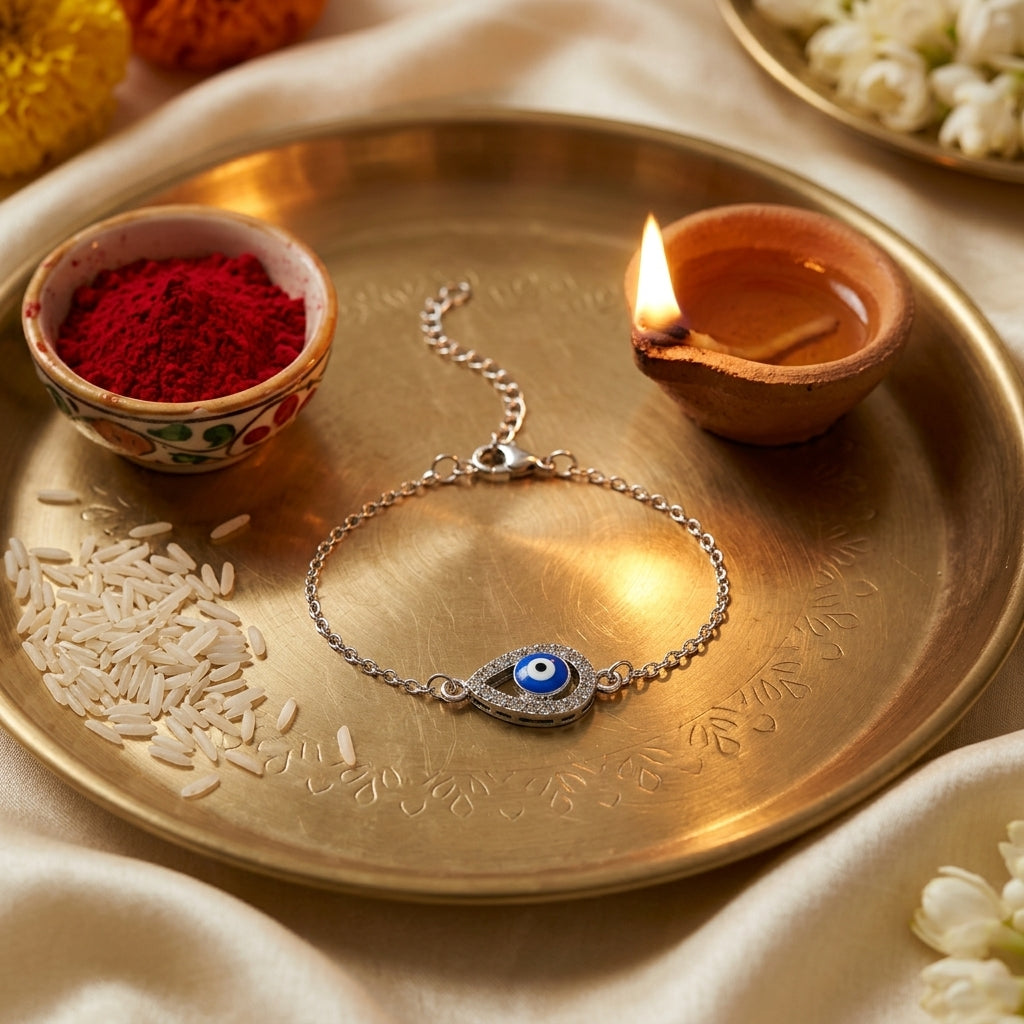 Silver Evil Eye Bracelet for Women - Nazar Protection Charm