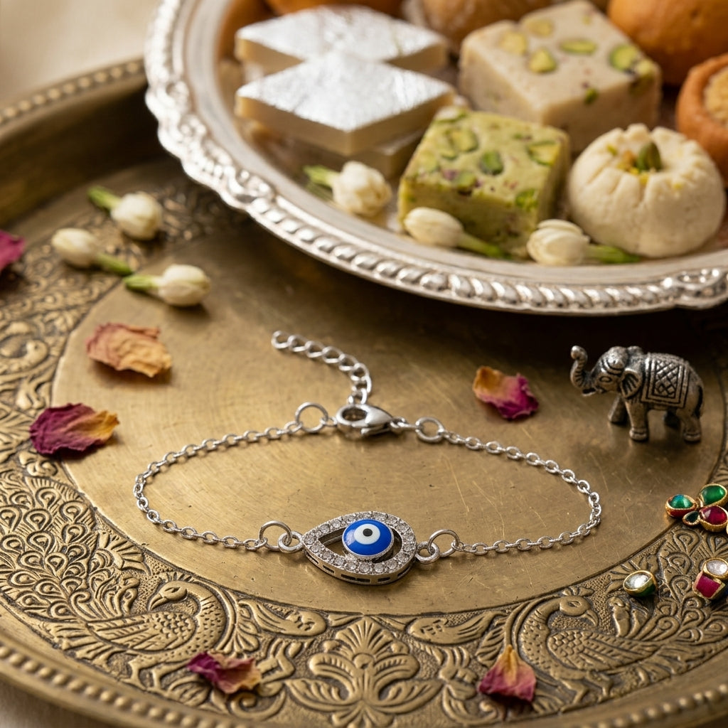 Silver Evil Eye Bracelet for Women - Nazar Protection Charm