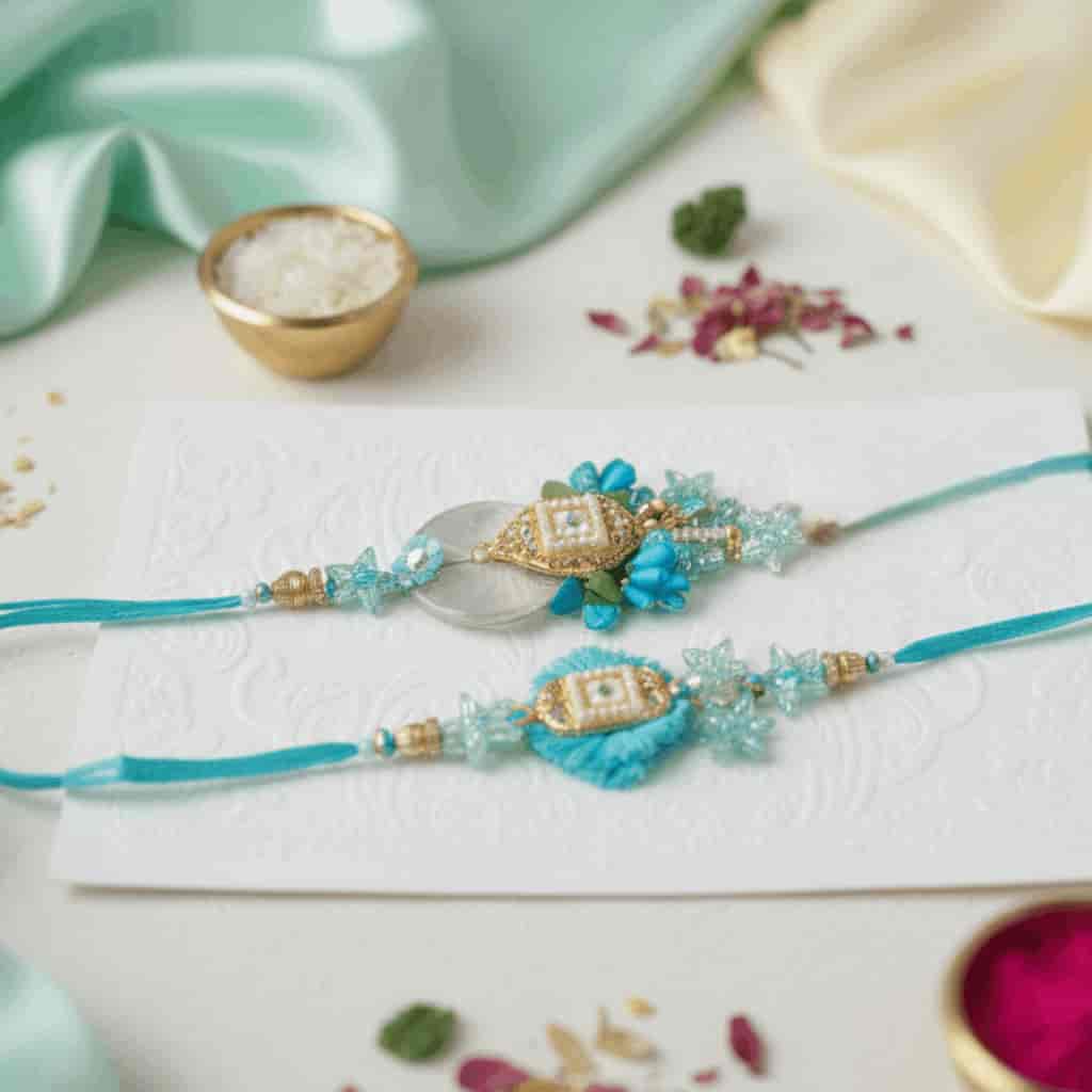 Turquoise beaded Rakhi bracelet set for brother - rakhi gift set