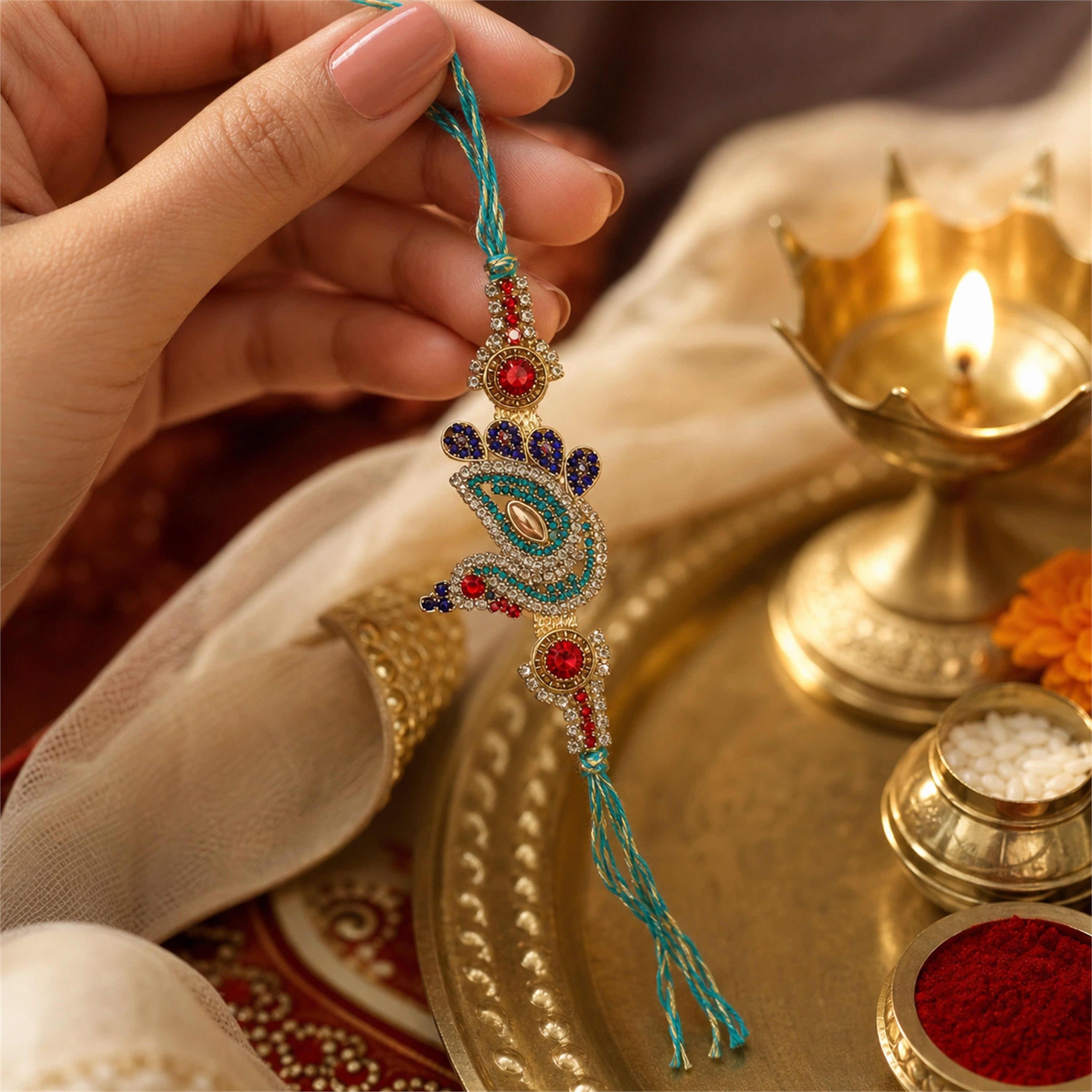 Peacock Rakhi Gift Box Set – Premium Handcrafted Raksha Bandhan Gift for Brother | Labh Ethnica
