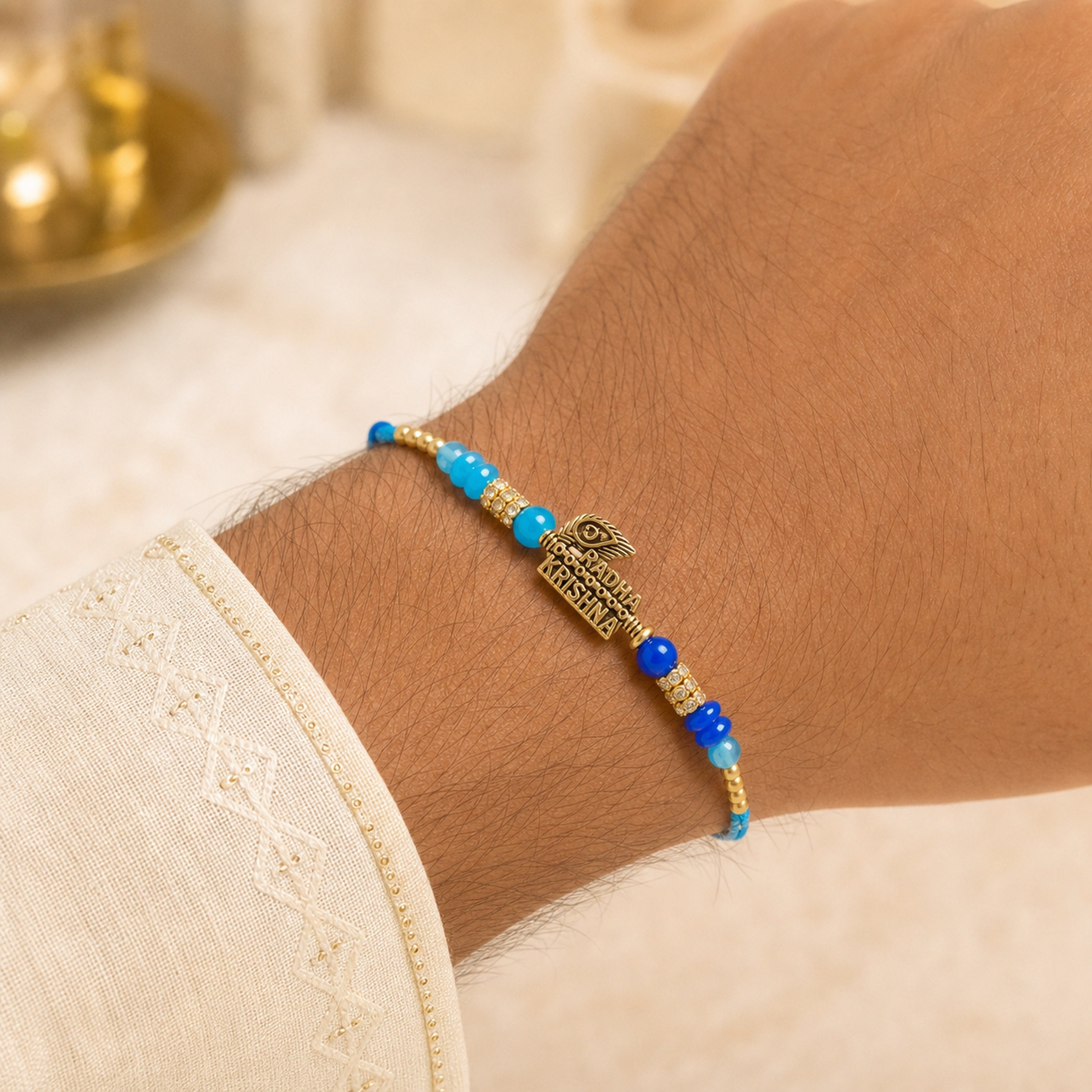 Radha Krishna Peacock Feather Designer Rakhi Thread for Brother